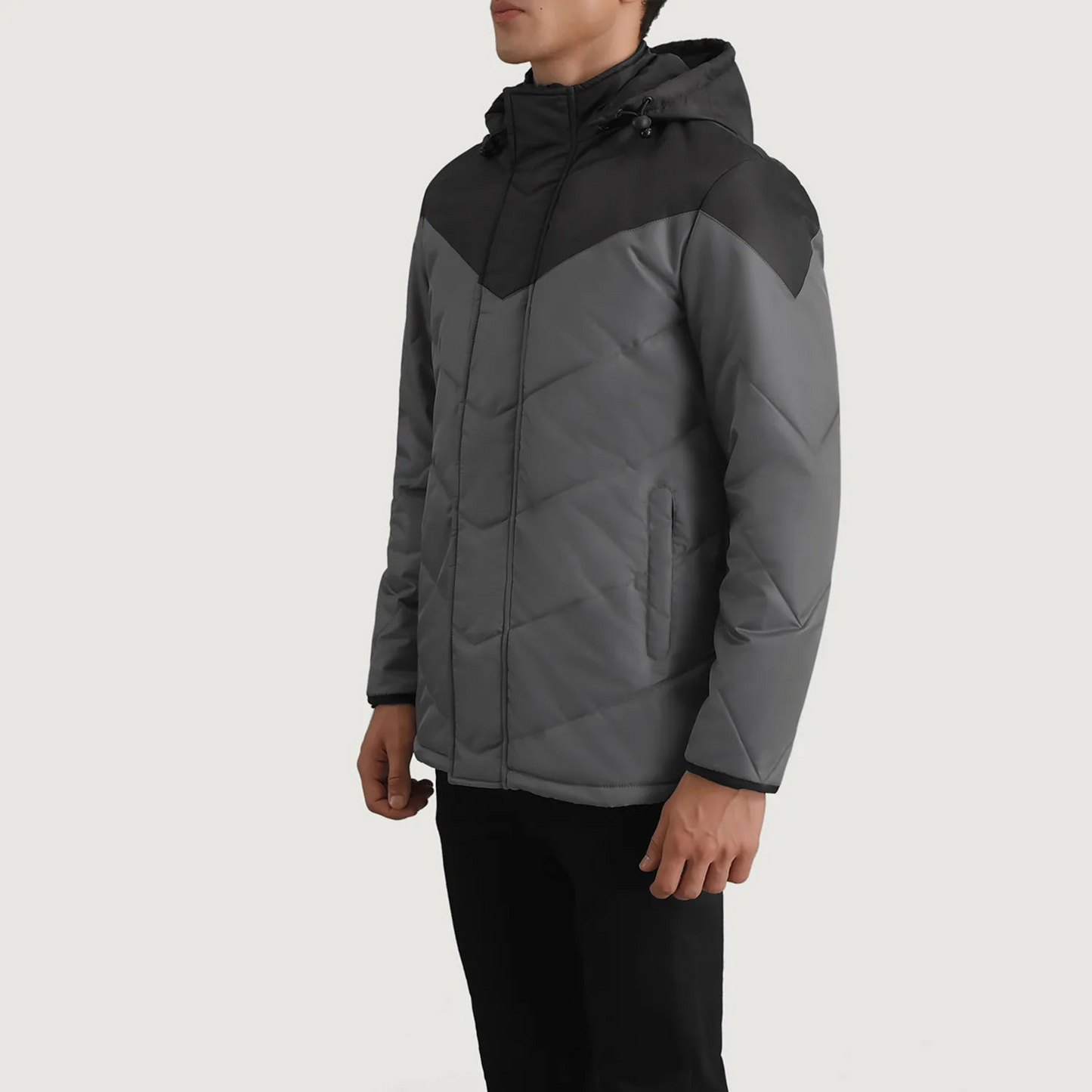 Black & Grey Hooded Puffer Jacket