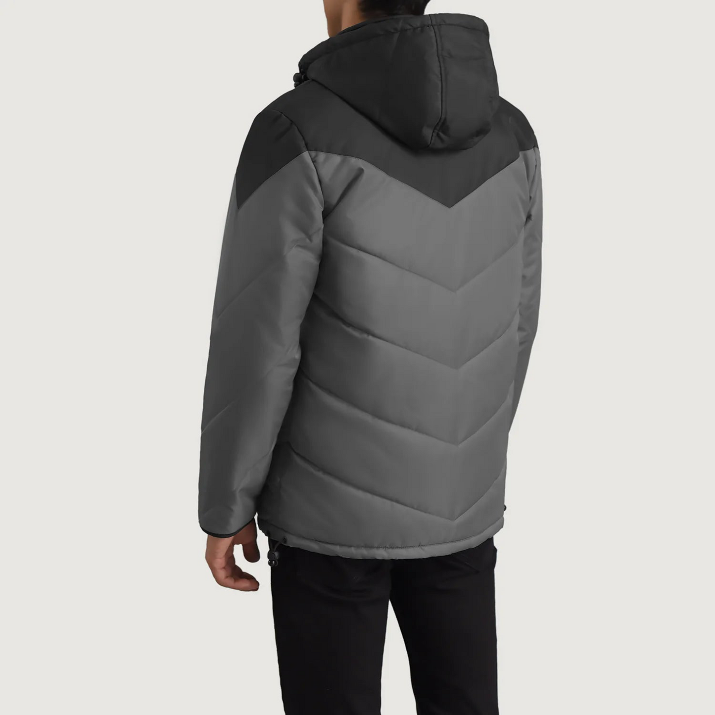Black & Grey Hooded Puffer Jacket