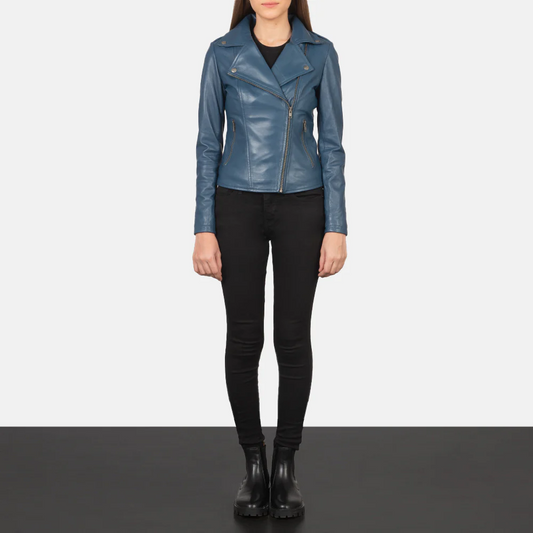 Flashback Blue Leather Biker Jacket