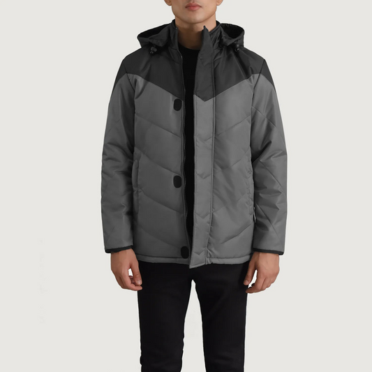 Black & Grey Hooded Puffer Jacket