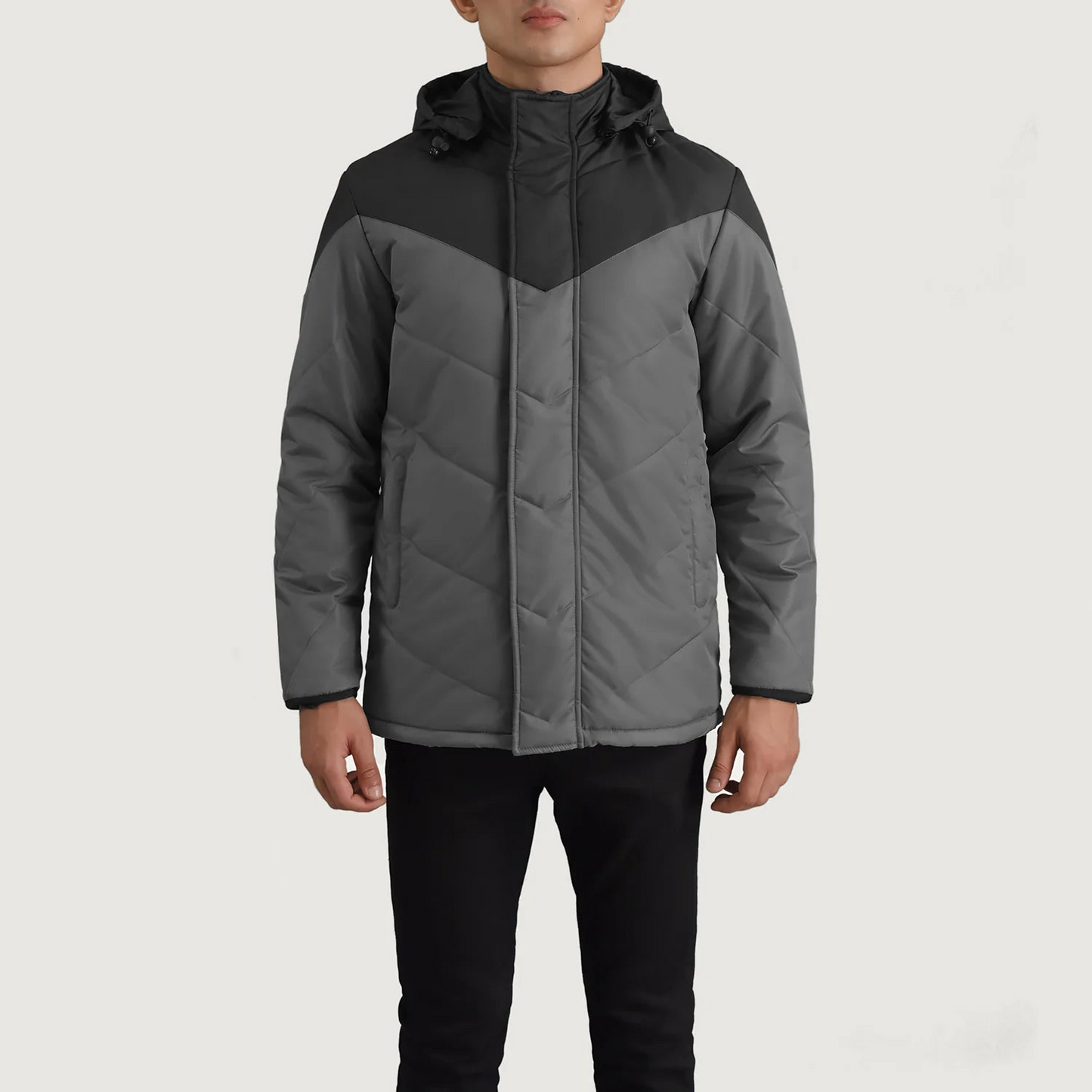 Black & Grey Hooded Puffer Jacket
