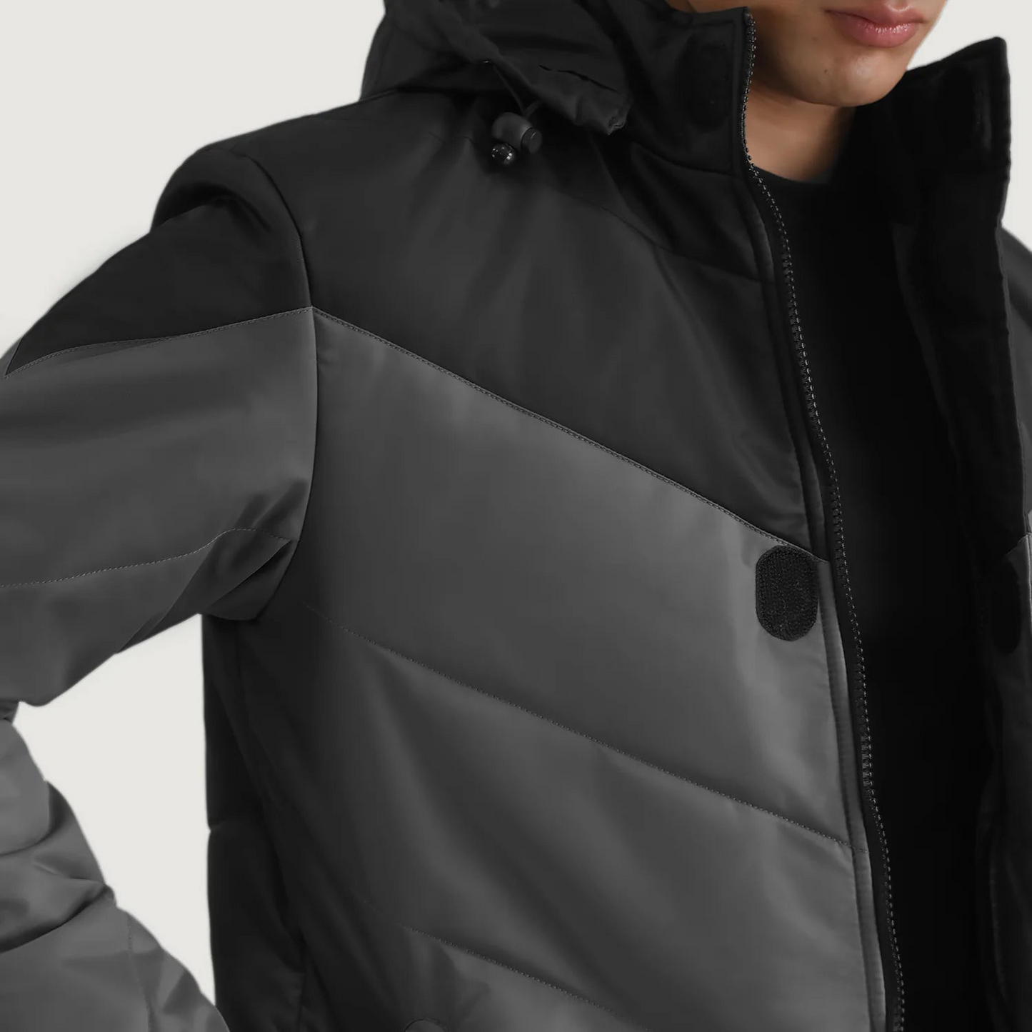 Black & Grey Hooded Puffer Jacket