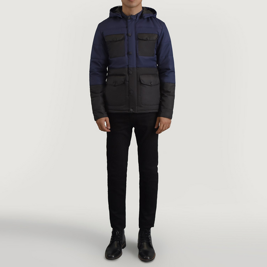 Black & Blue Hooded Puffer Jacket