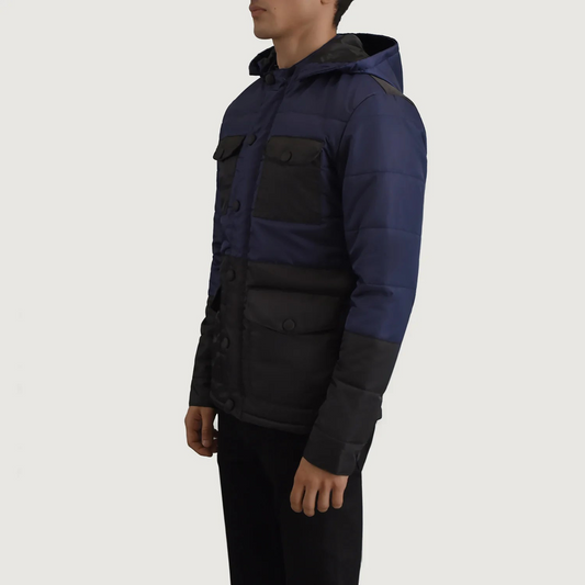 Black & Blue Hooded Puffer Jacket