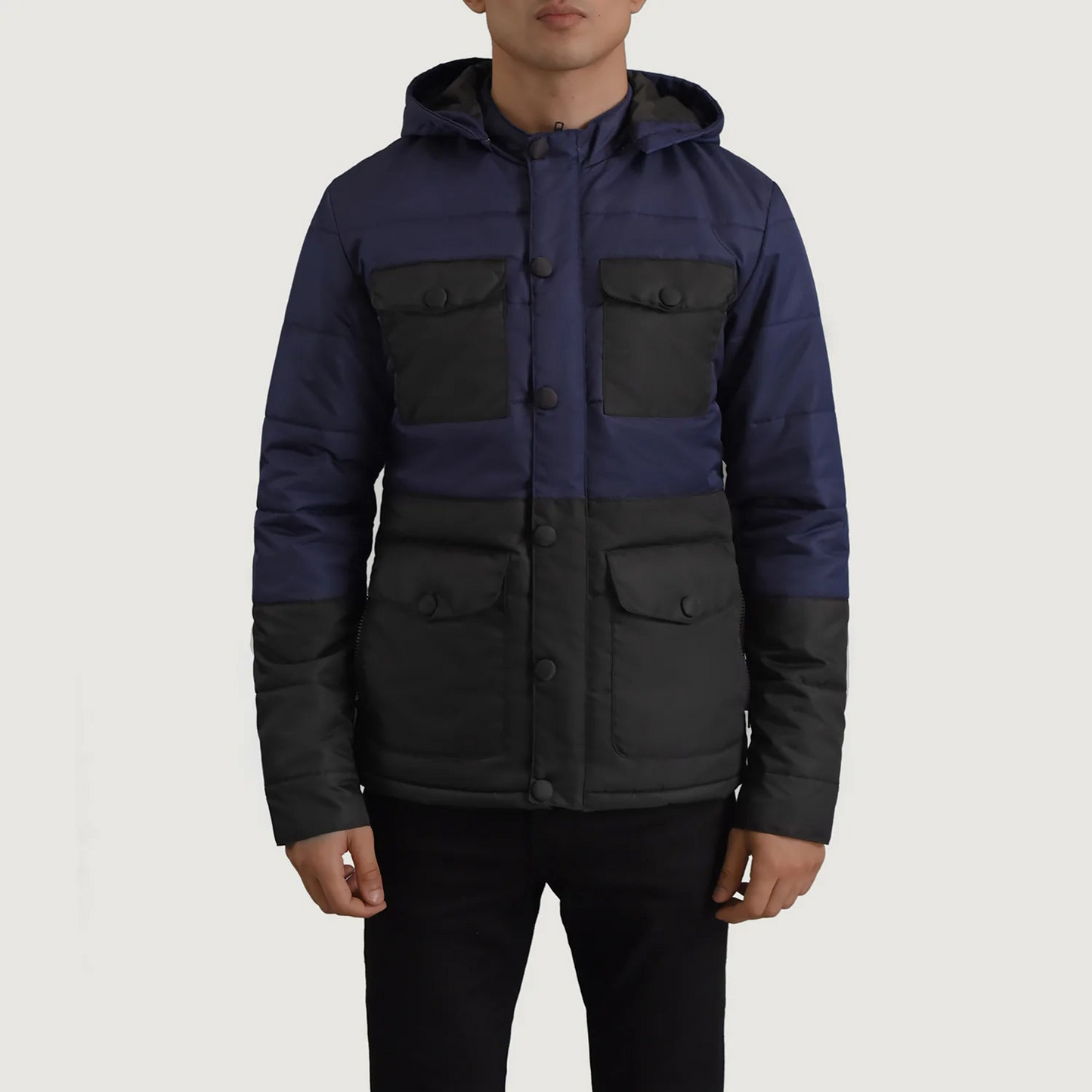 Black & Blue Hooded Puffer Jacket