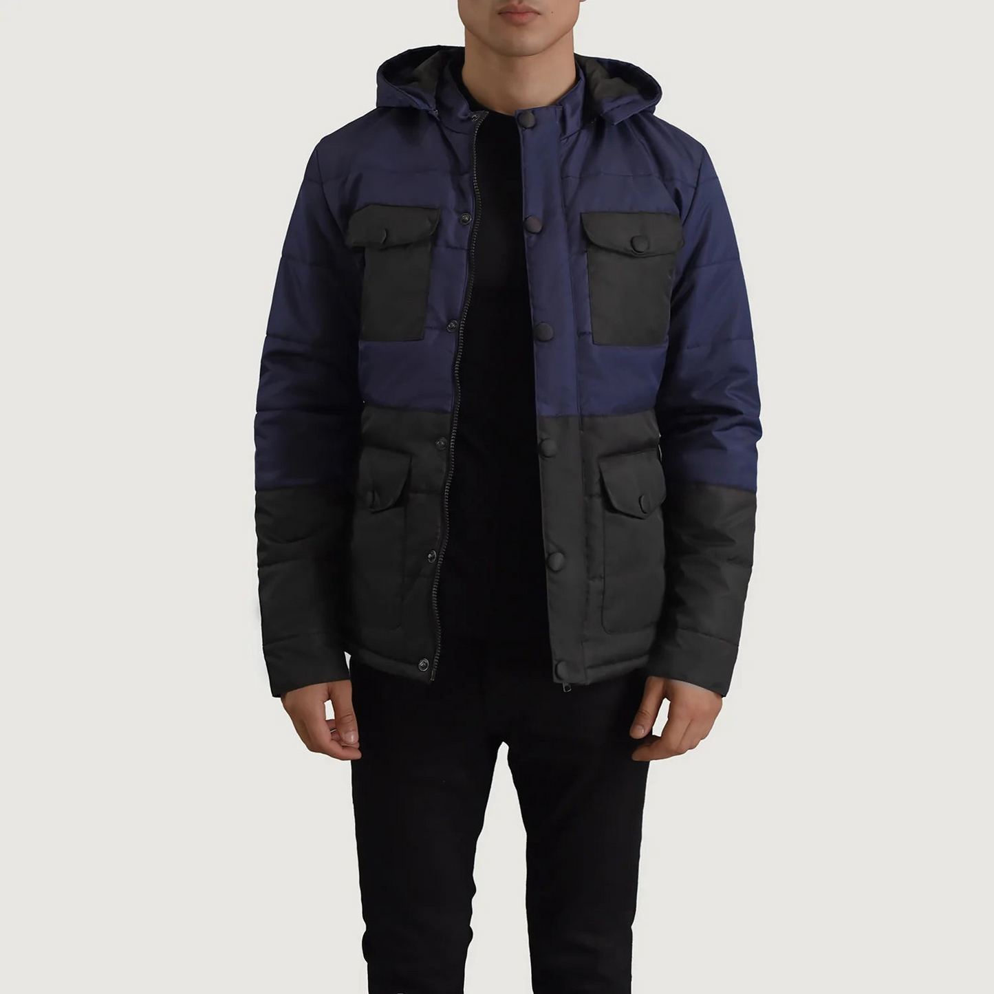 Black & Blue Hooded Puffer Jacket