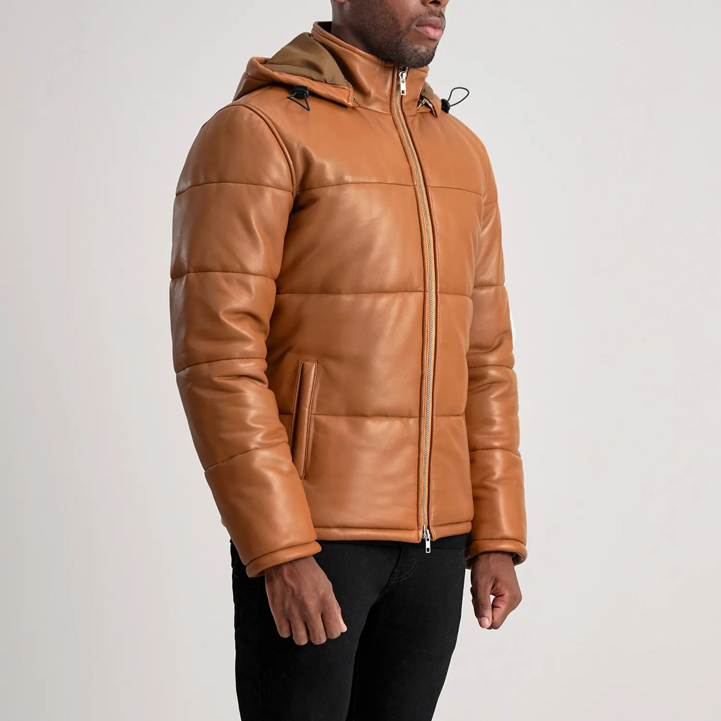Hooded Leather Puffer Jacket