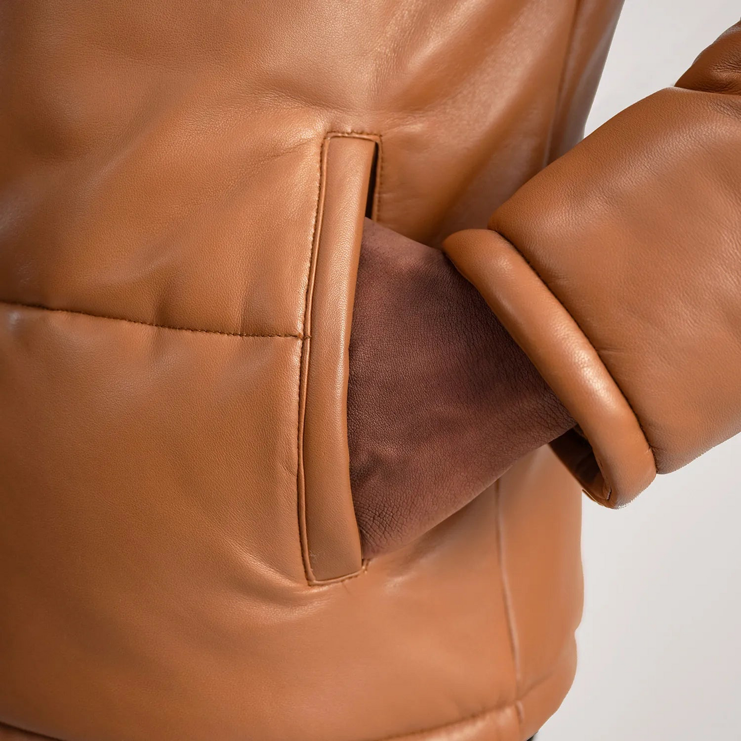 Hooded Leather Puffer Jacket