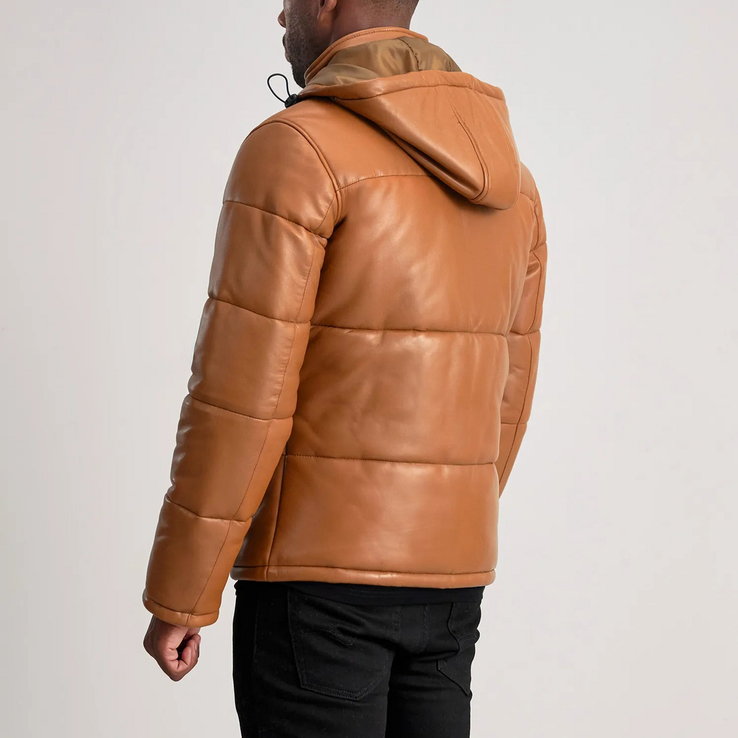 Hooded Leather Puffer Jacket
