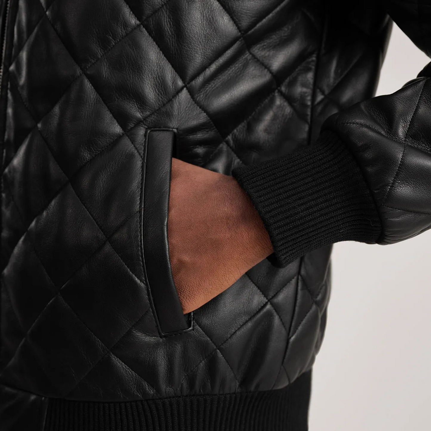 Black Hooded Bomber Leather Puffer Jacket